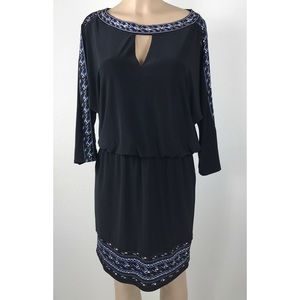 WHBM blouson embellished 3/4 Slv Blk dress L